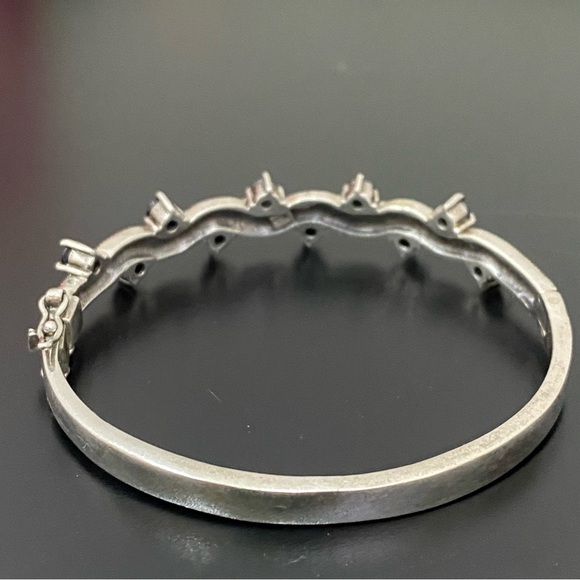 Vintage 925 Sterling Silver Black CZ Onyx Marcasite Bangle Hinged Bracelet 23g. - Picture 7 of 16